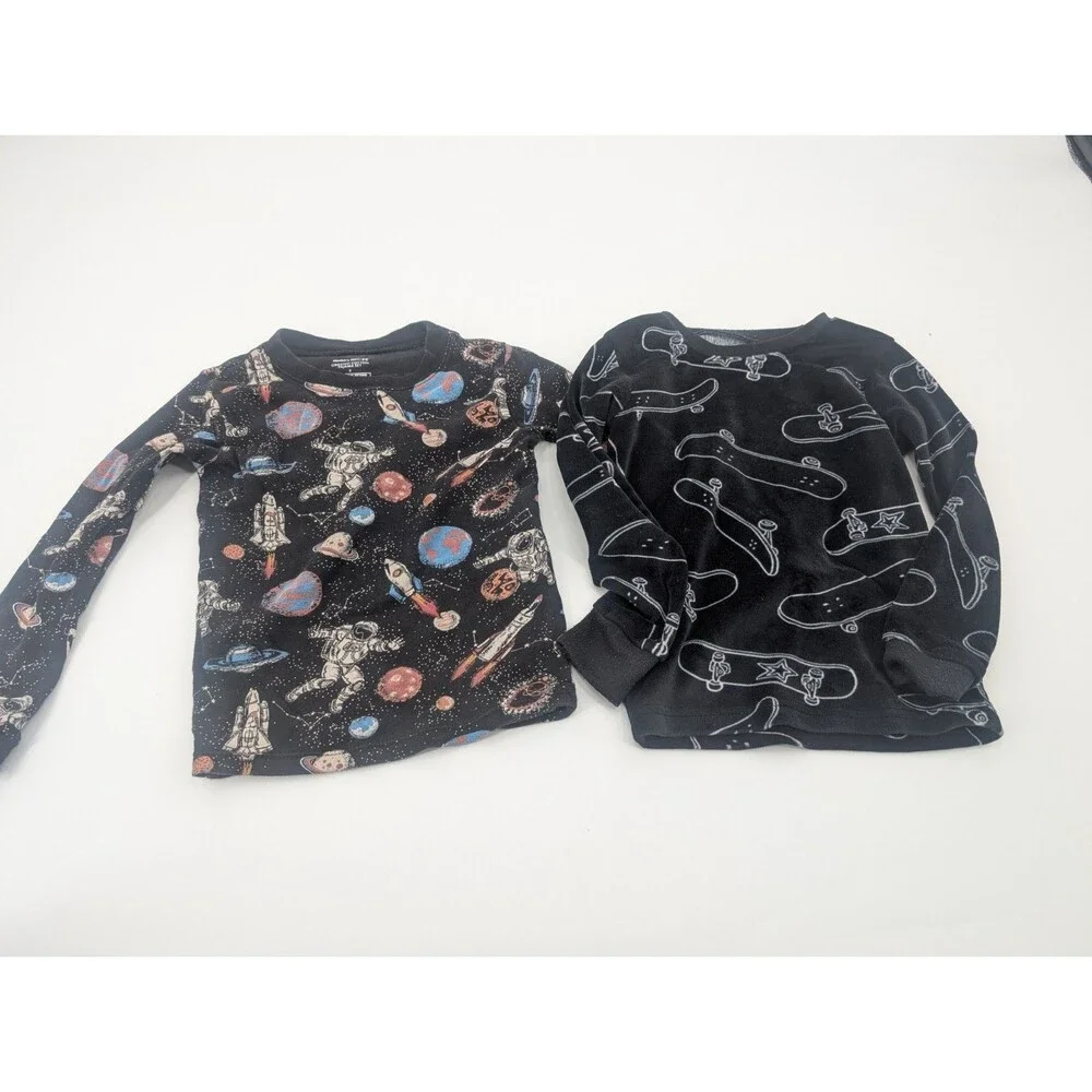 Space Astronaut Skate Board Black Toddler Pajamas Long Sleeve Lot of 2 Size 4
